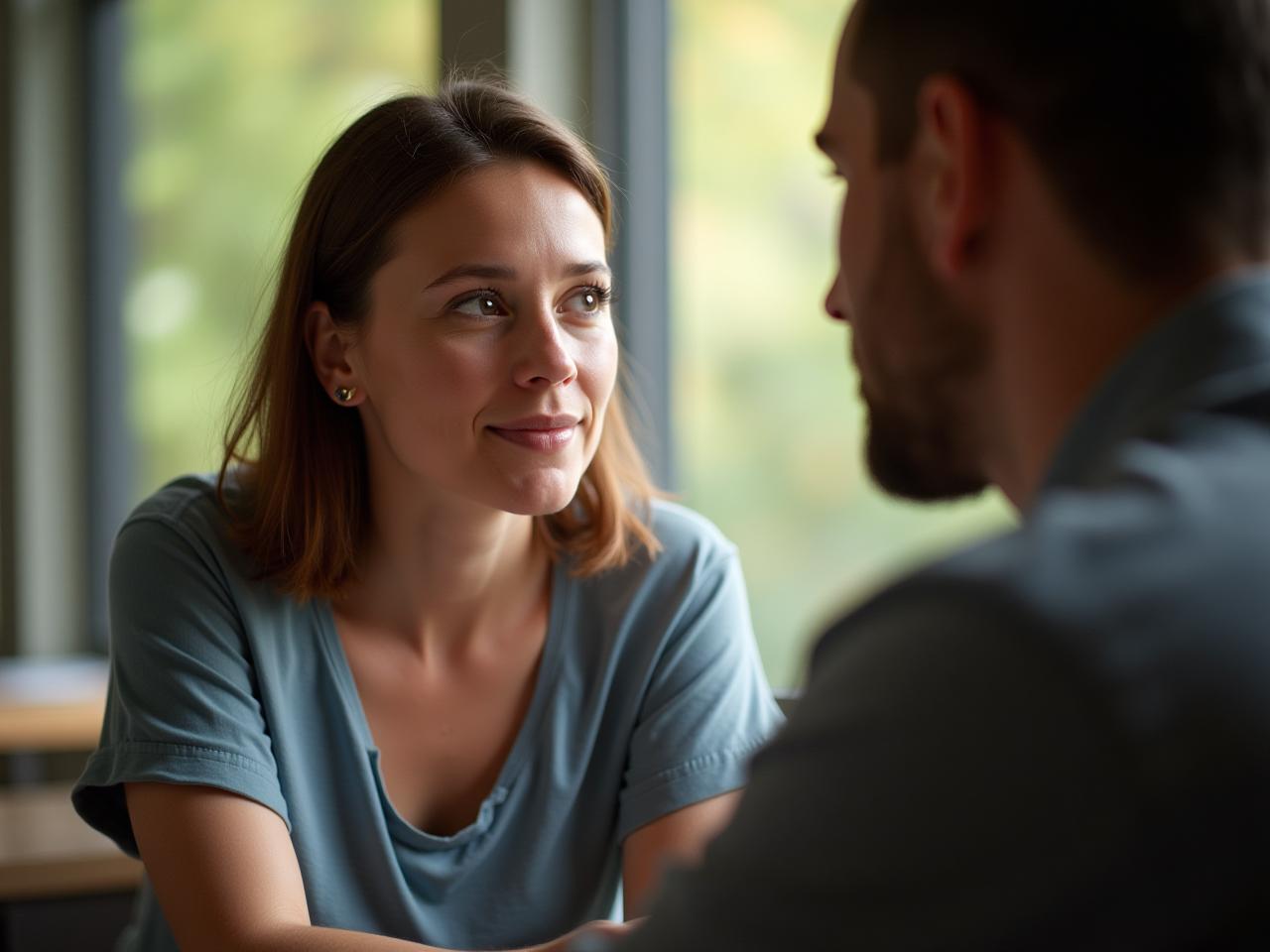 A person listening intently to another person with genuine interest and empathy, capturing the essence of active listening as described in Chris Vosss book Never Split the Difference.