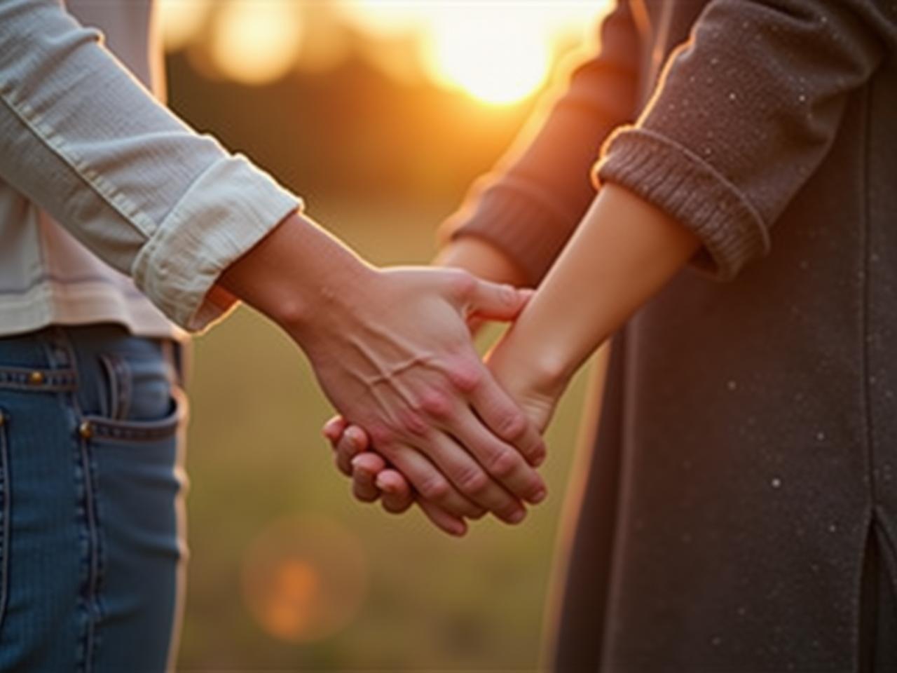 A couple holding hands and looking at each other with love, symbolizing connection and emotional intimacy.