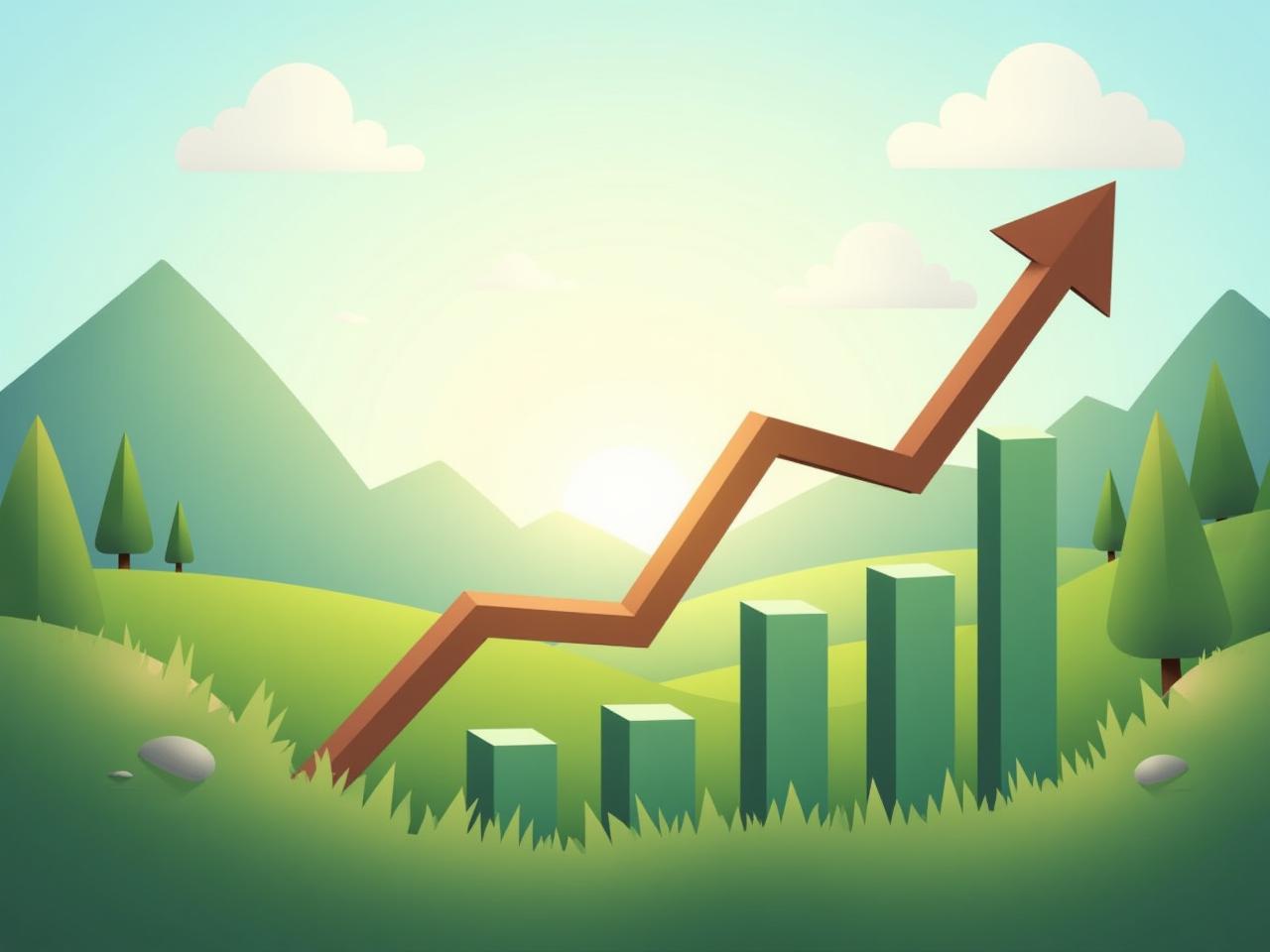 An image showcasing a growth chart superimposed on a peaceful, natural landscape, symbolizing the long-term benefits and peace of mind gained through passive investing. Keywords: passive investing, growth, financial freedom, long-term investment, index funds.