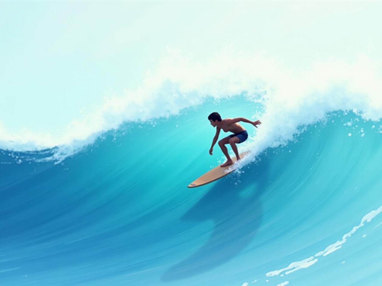 Abstract image depicting a person surfing a wave, symbolizing the flow state. Keywords: flow state, Csikszentmihalyi, surfing, mindfulness, optimal experience.