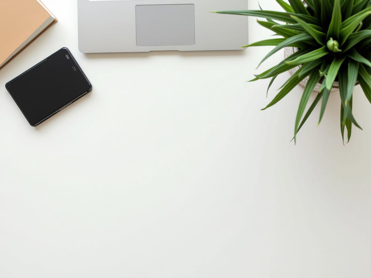 Minimalist desk with a laptop, notebook, and a plant, symbolizing a clutter-free and focused lifestyle. Focus on experiences, not things.