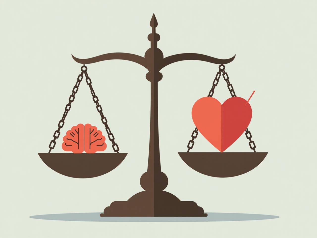 A balanced scale with a brain on one side and a heart on the other, representing emotional and cognitive balance.