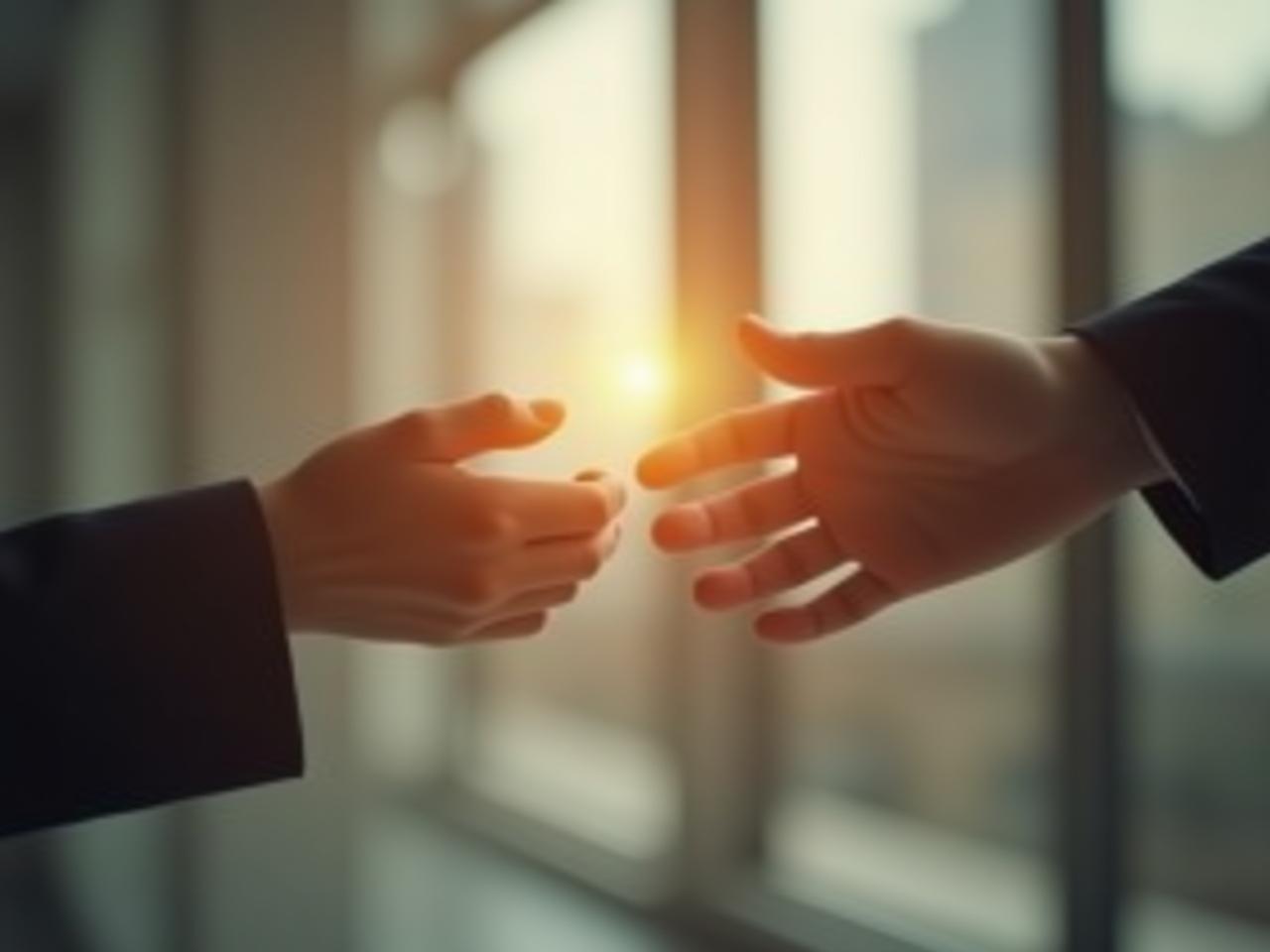 A close-up of two hands reaching out to each other, symbolizing connection and responsibility in relationships. The background is blurred, emphasizing the focus on the hands. Keywords: relationships, responsibility, connection, Viktor Frankl, meaning, Logotherapy