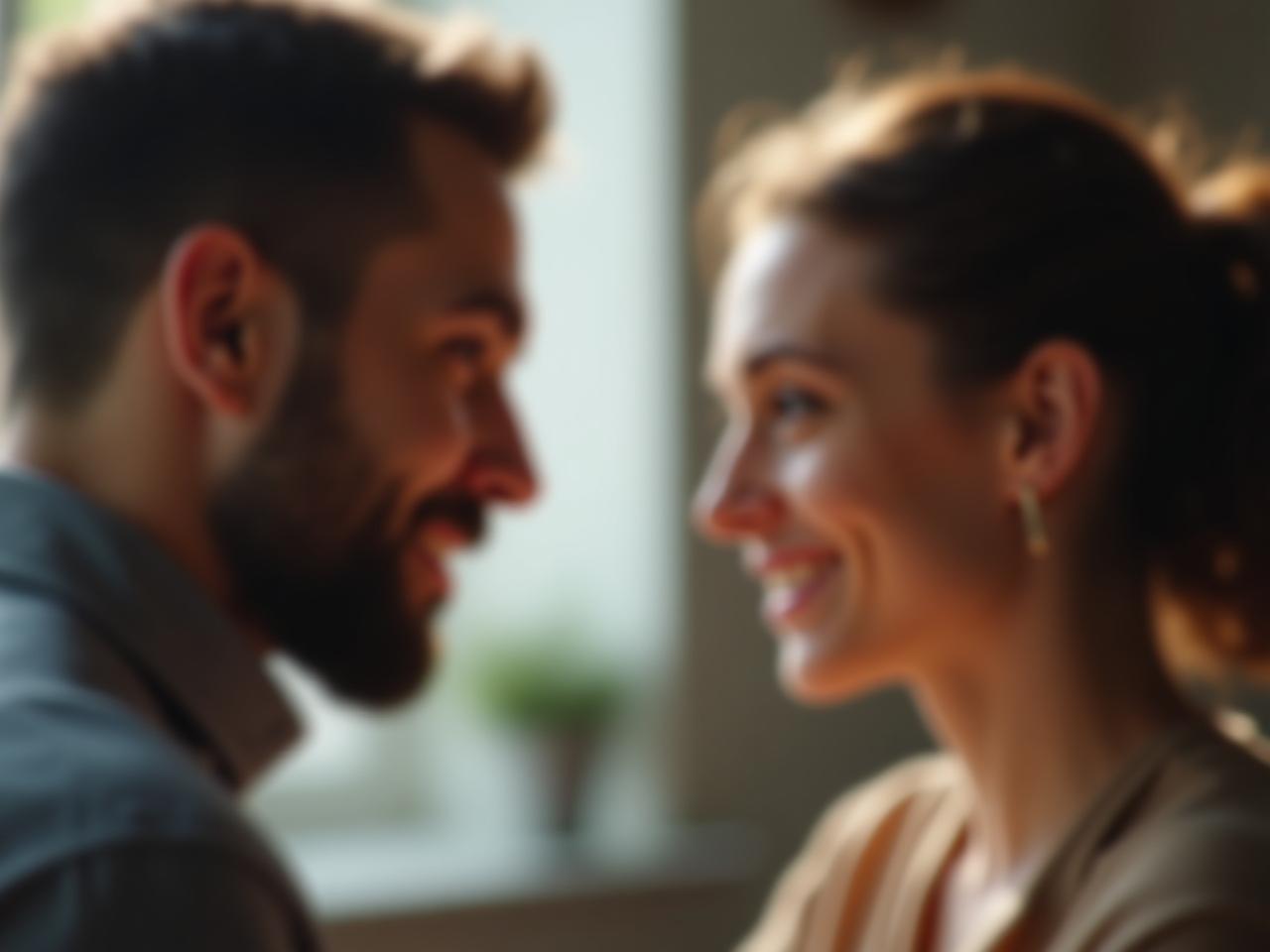 A close-up of two people having a conversation, one listening intently to the other. Soft lighting and a blurred background to emphasize the focus on the communication.