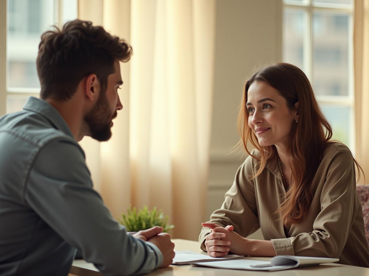 A person attentively listening to another person in a calm setting, conveying empathy and understanding.