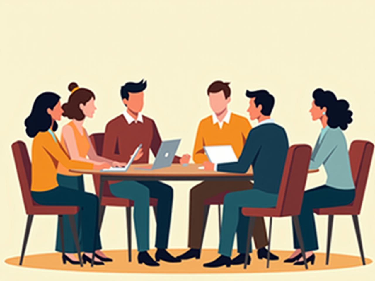 A diverse group of people engaging in a constructive and respectful conversation around a table, symbolizing effective communication and conflict resolution.