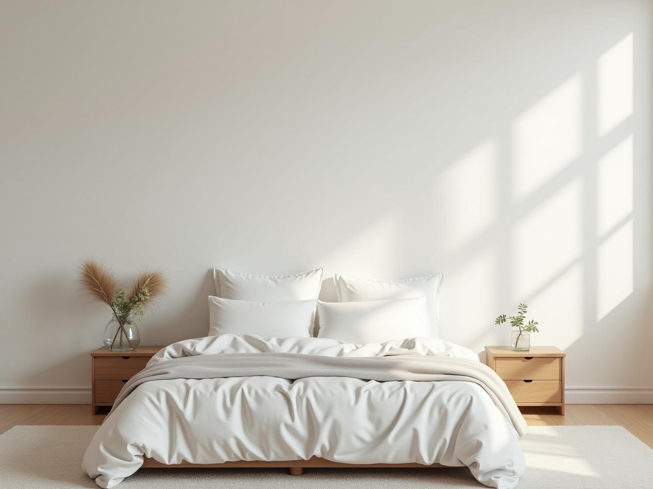 A minimalist bedroom with a few essential items, promoting the idea of less is more.