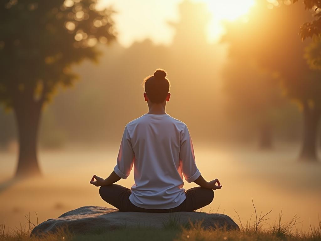 A person meditating in a peaceful setting, representing the practice of mindfulness for pain management.