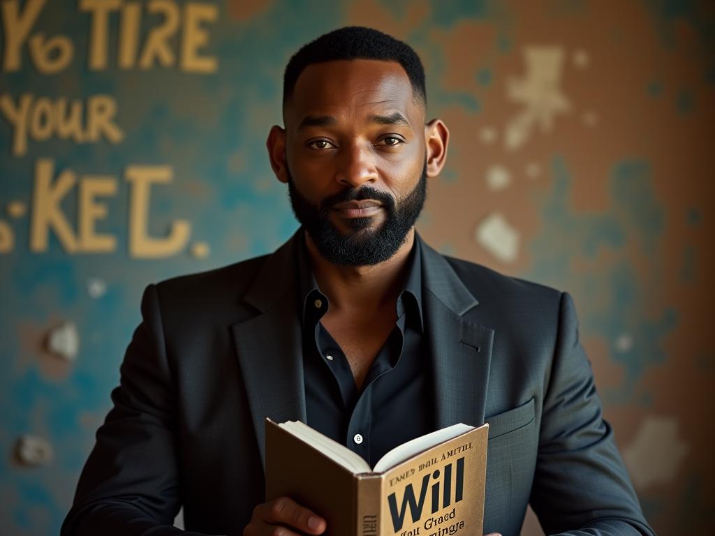 Image of Will Smith with the book Will (חוצה גבולות) in the background, with motivational text about overcoming fear.