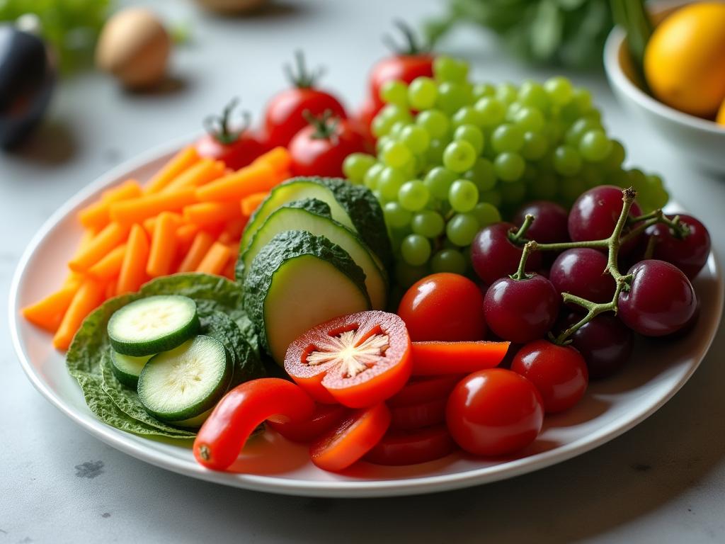 Colorful plate of fresh vegetables and fruits