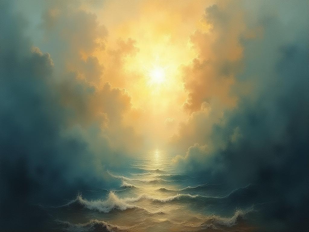 Abstract image representing calm and serenity amidst chaos, symbolizing the principles of The Wisdom of Uncertainty. Keywords: uncertainty, peace, mindfulness, acceptance, flow.
