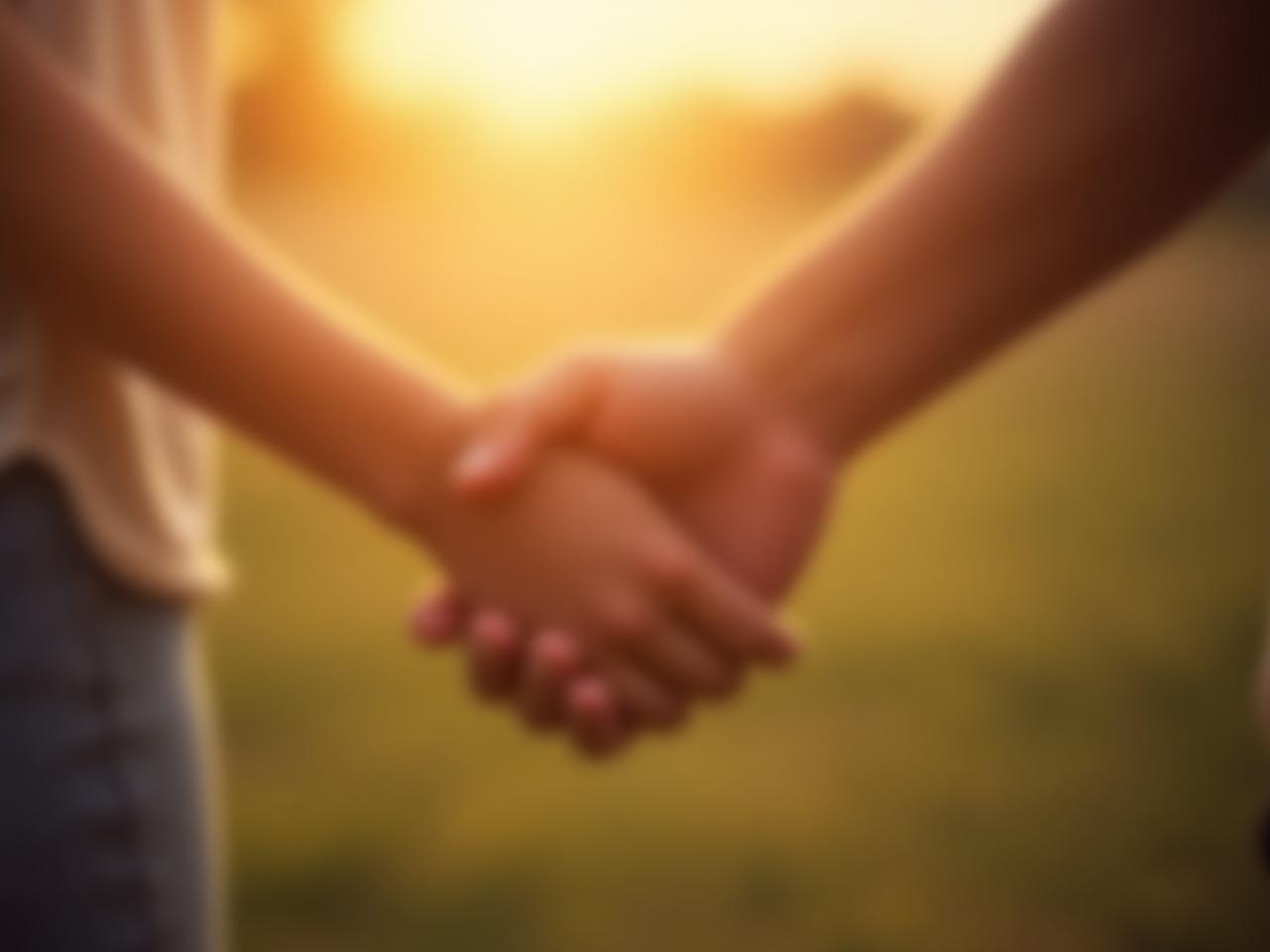 A warm and inviting image of two people holding hands, symbolizing empathy and connection. The background is soft and out of focus, creating a sense of intimacy and trust. Keywords: empathy, connection, relationship, understanding, unconditional love.