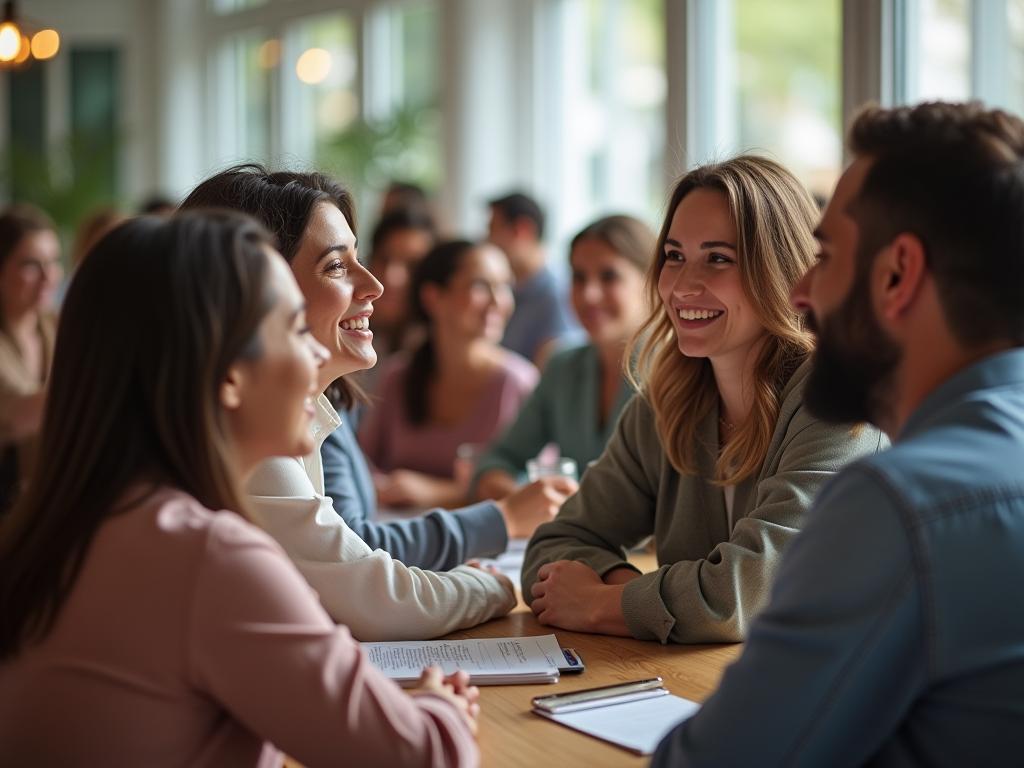 A diverse group of people communicating effectively, symbolizing gender communication and improved relationships.
