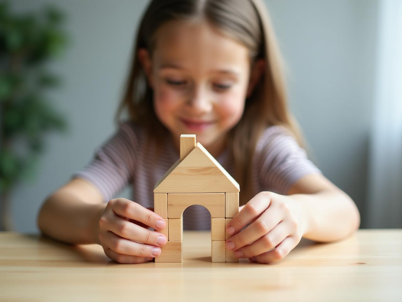 Person building a small prototype house with building blocks, symbolizing starting small and experimenting.