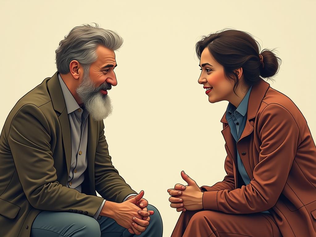 Two people having a conversation while actively listening to each other, showcasing empathy and engagement.