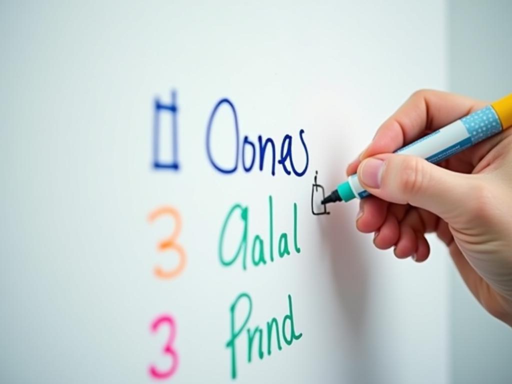 Person prioritizing tasks using a colorful marker on a list.