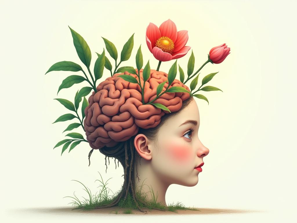 An illustration of a human brain transforming into a blooming plant, symbolizing neuroplasticity and the growth potential through emotional and social learning.