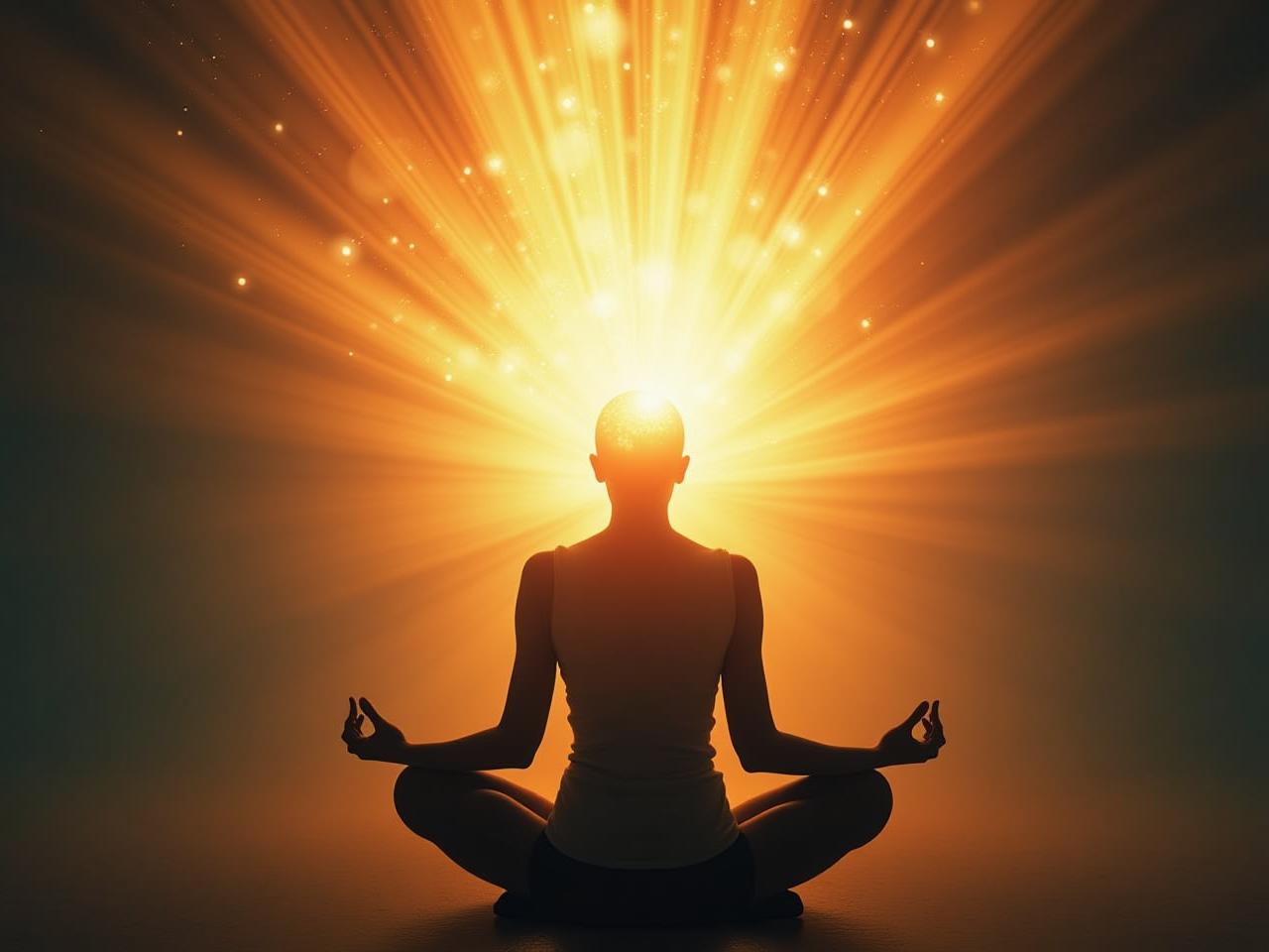 A person meditating with light radiating from their head, representing the release of emotional baggage from the past.