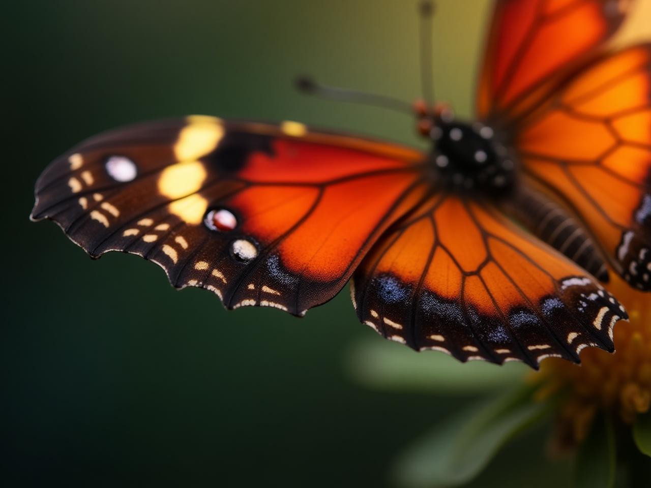 A close-up image of a butterflys wing with small details in focus, representing the idea of the butterfly effect. The wing is colorful and vibrant, symbolizing the potential for significant change from small actions.
