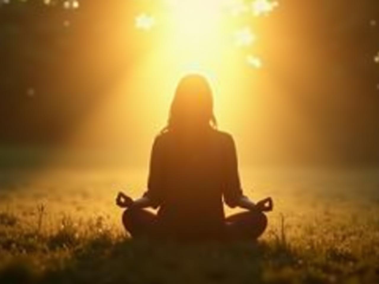 A serene image of a person meditating in nature, surrounded by soft light, representing compassion and self-love.