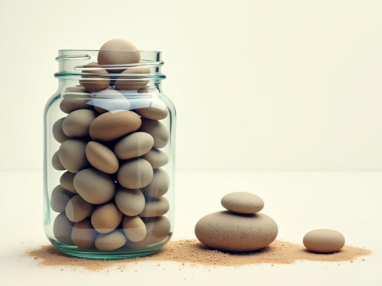A jar being filled with large rocks first, followed by small pebbles and sand, illustrating the big rocks analogy for time management.