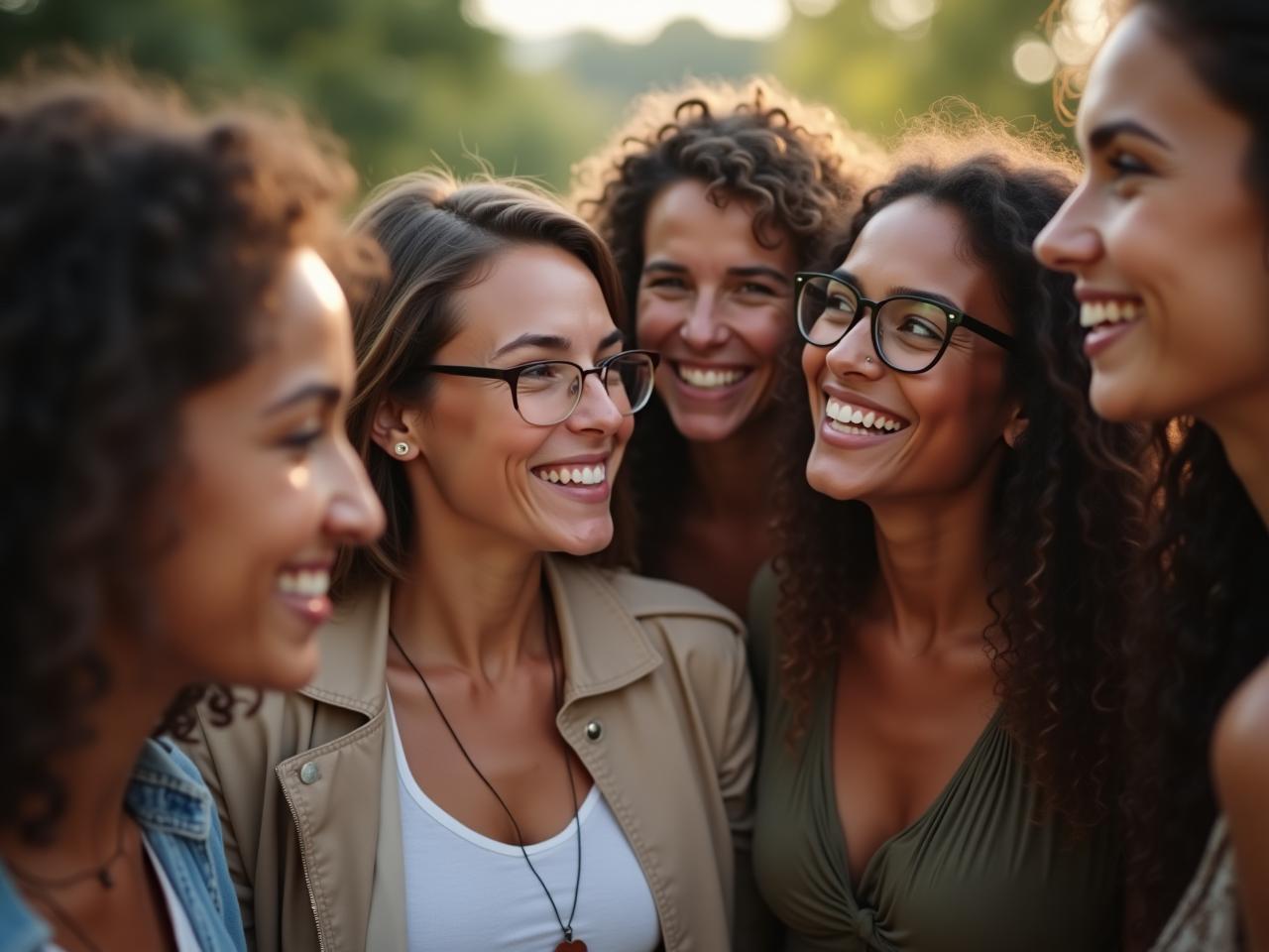 A photo of a diverse group of people smiling and interacting positively, symbolizing connection and understanding.
