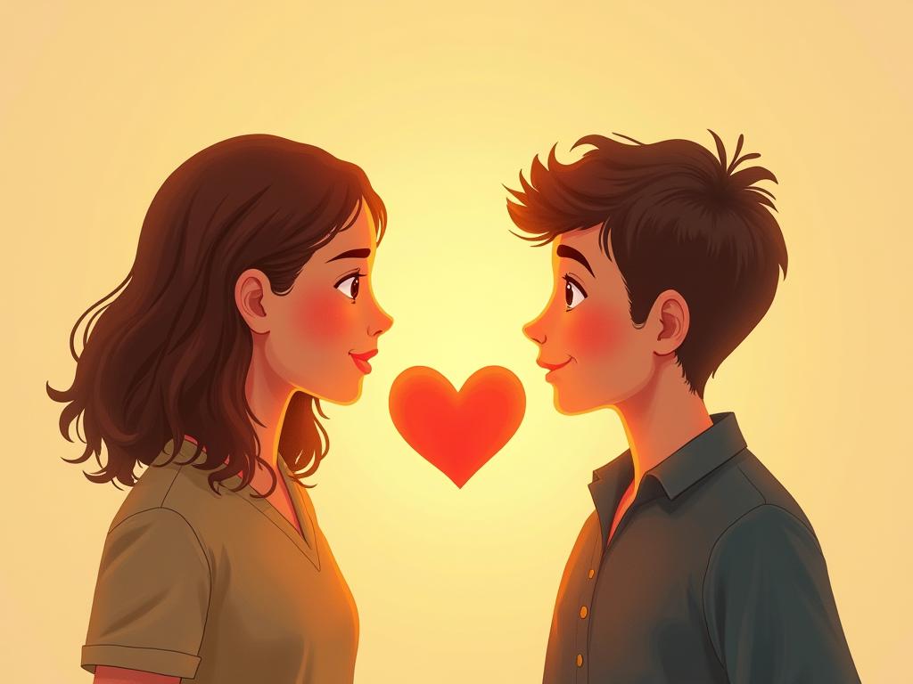 A warm and empathetic illustration of two people connecting with their hearts, symbolizing nonviolent communication. Keywords: Nonviolent Communication, NVC, empathy, connection, hearts, Marshall Rosenberg, communication skills, understanding, compassion.