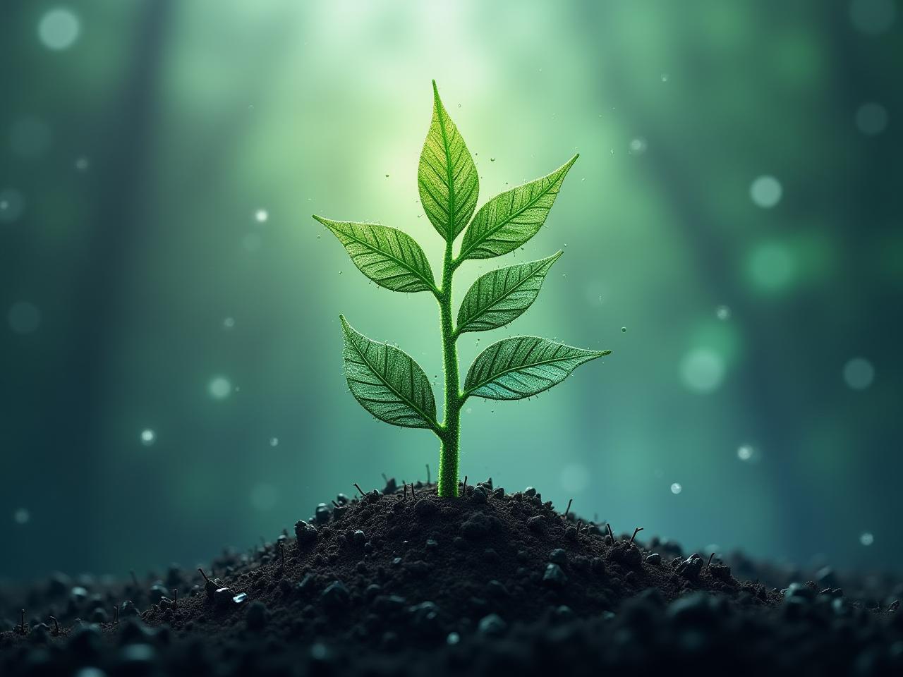 A futuristic image depicting a growing plant made of circuits and code, symbolizing the exponential growth of technology and the opportunity for innovation.