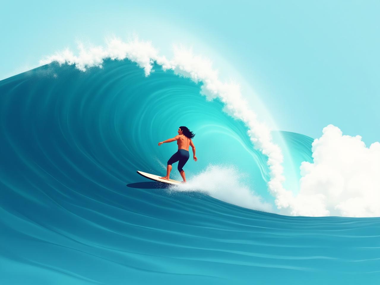 A person surfing a large wave, representing embracing uncertainty and using its power for growth.