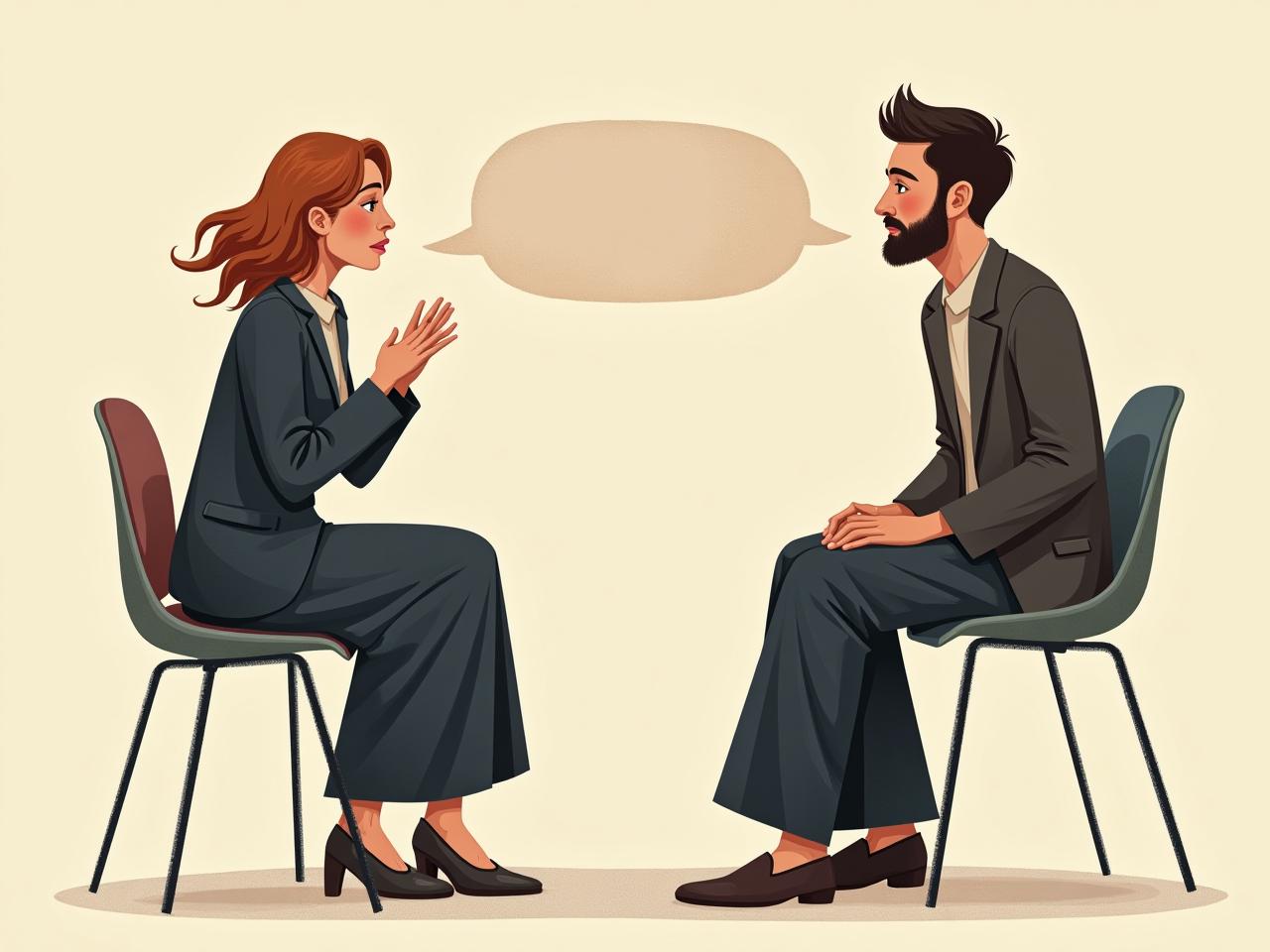 A person mediating a conflict between two people, using nonviolent communication techniques to foster understanding and empathy.
