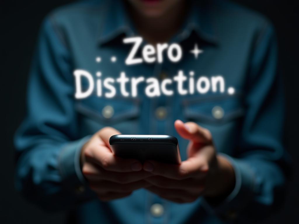 Close-up shot of a person using a smartphone with distracting notifications blurred in the background, symbolizing the challenge of focusing in a digital world. The text Zero Distraction is superimposed on the image to highlight the books title and theme.