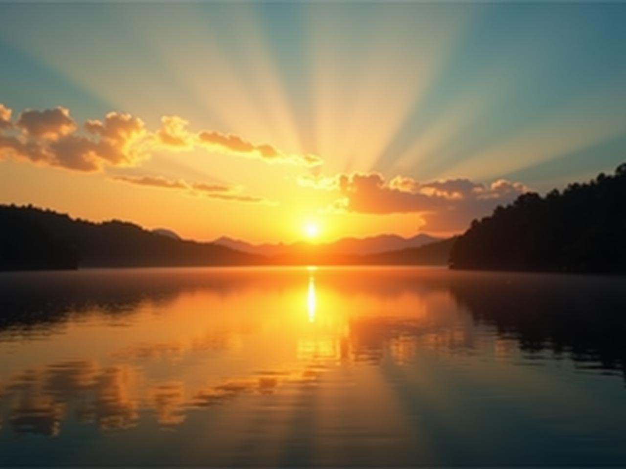 Sunrise over a calm lake, symbolizing a fresh start and focused energy. Keywords: morning routine, productivity, focus, success, habit formation, personal growth.