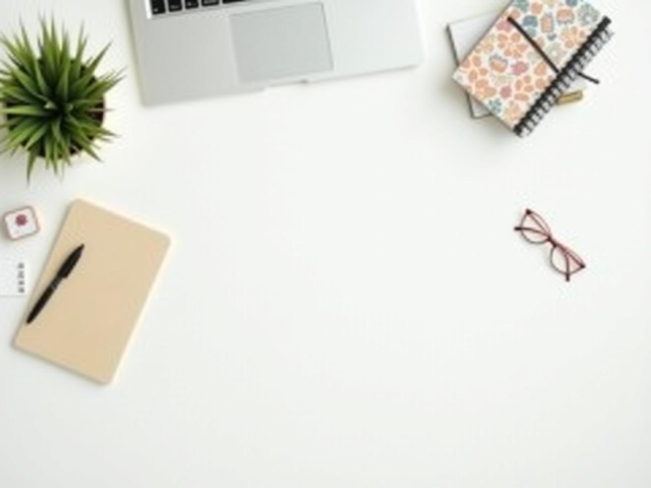 A minimalist desk with only a few essential items, symbolizing simplicity and focus. The image includes elements like a plant, a notebook, and a pen, representing intentionality and a clutter-free environment.