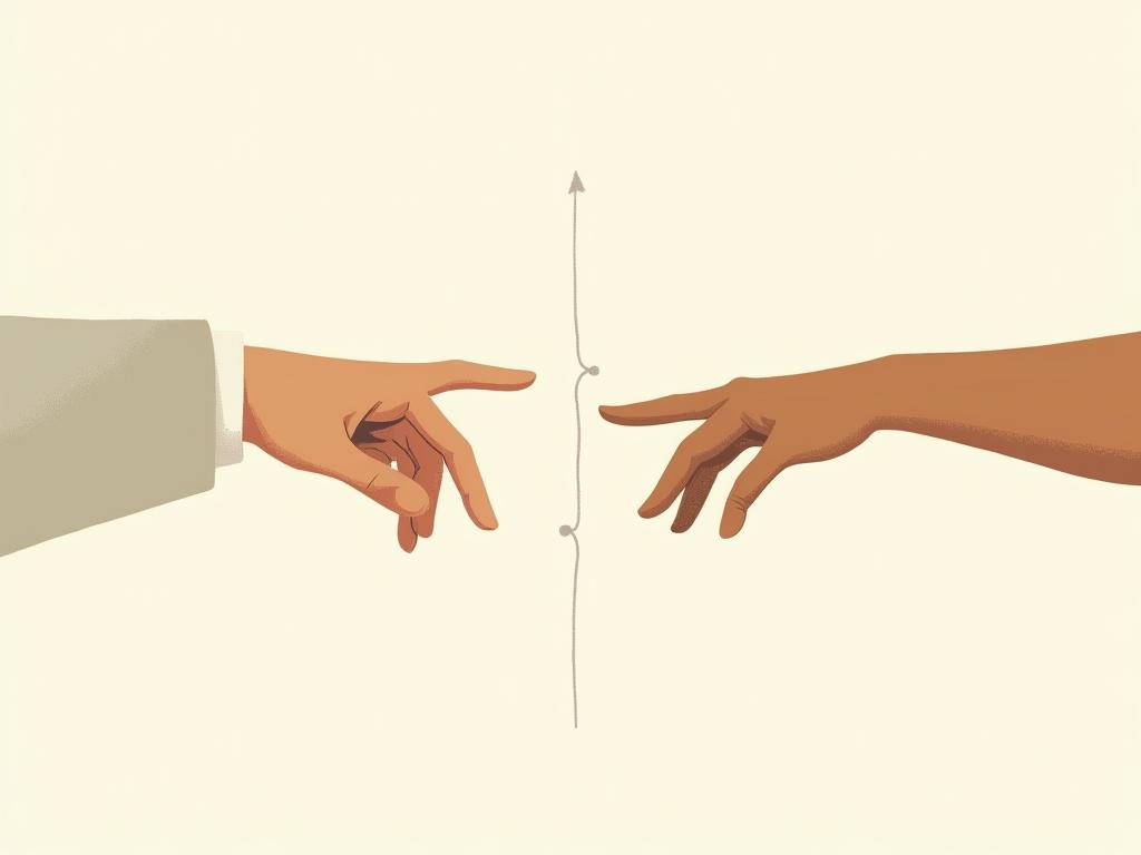 An illustration of two hands reaching towards each other, separated by a clear line representing a healthy boundary.