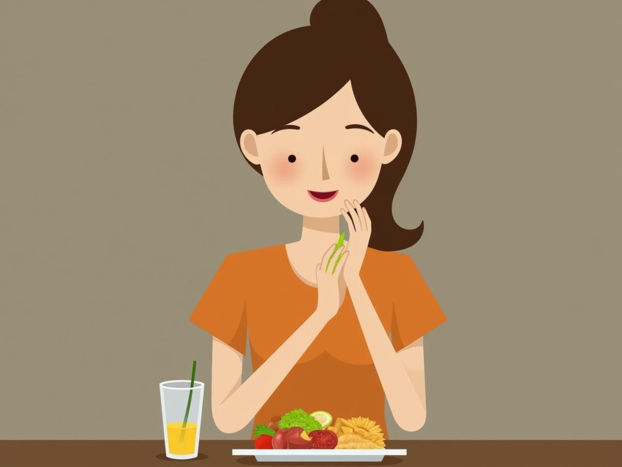A person mindfully eating a healthy and balanced meal, focusing on enjoying the food and listening to their bodys hunger cues. Keywords: Intuitive Eating, Mindful Eating, Body Awareness, Healthy Relationship with Food, Eating without Guilt