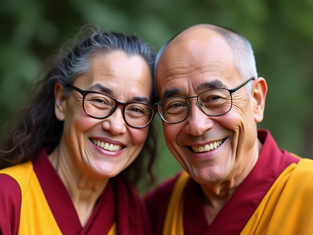 Two people smiling, symbolizing happiness and the teachings from the book The Book of Joy by Dalai Lama and Desmond Tutu. The image includes keywords like happiness, inner peace, and well-being.