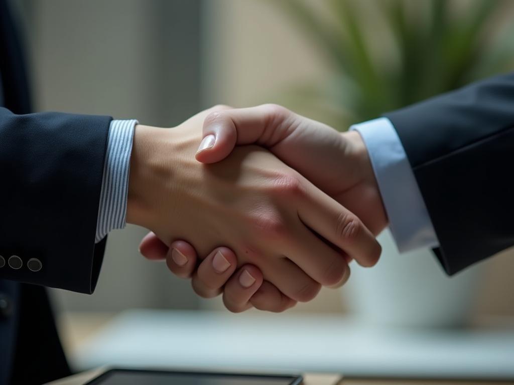 Close-up of hands shaking during a business meeting, symbolizing building relationships and networking, with a book titled How to Win Friends and Influence People subtly in the background.