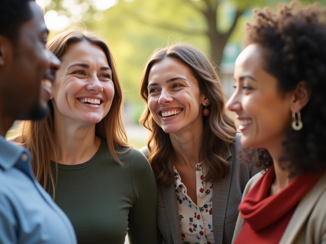 A group of diverse people smiling and interacting with each other, symbolizing positive interpersonal relationships and the principles of Dale Carnegies How to Win Friends and Influence People.
