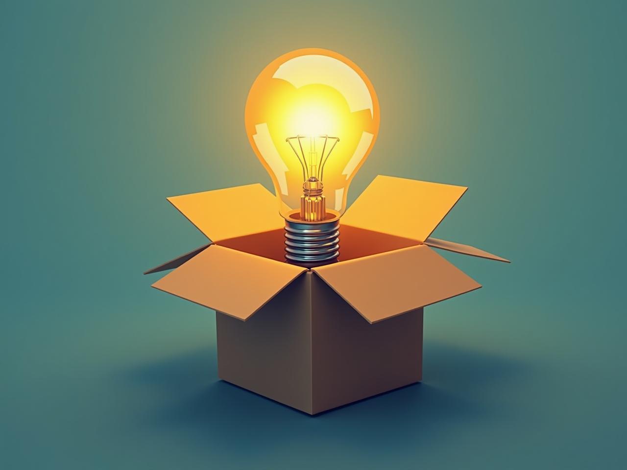 Abstract image of a lightbulb inside an open box, symbolizing creative thinking and breaking free from conventional ideas.