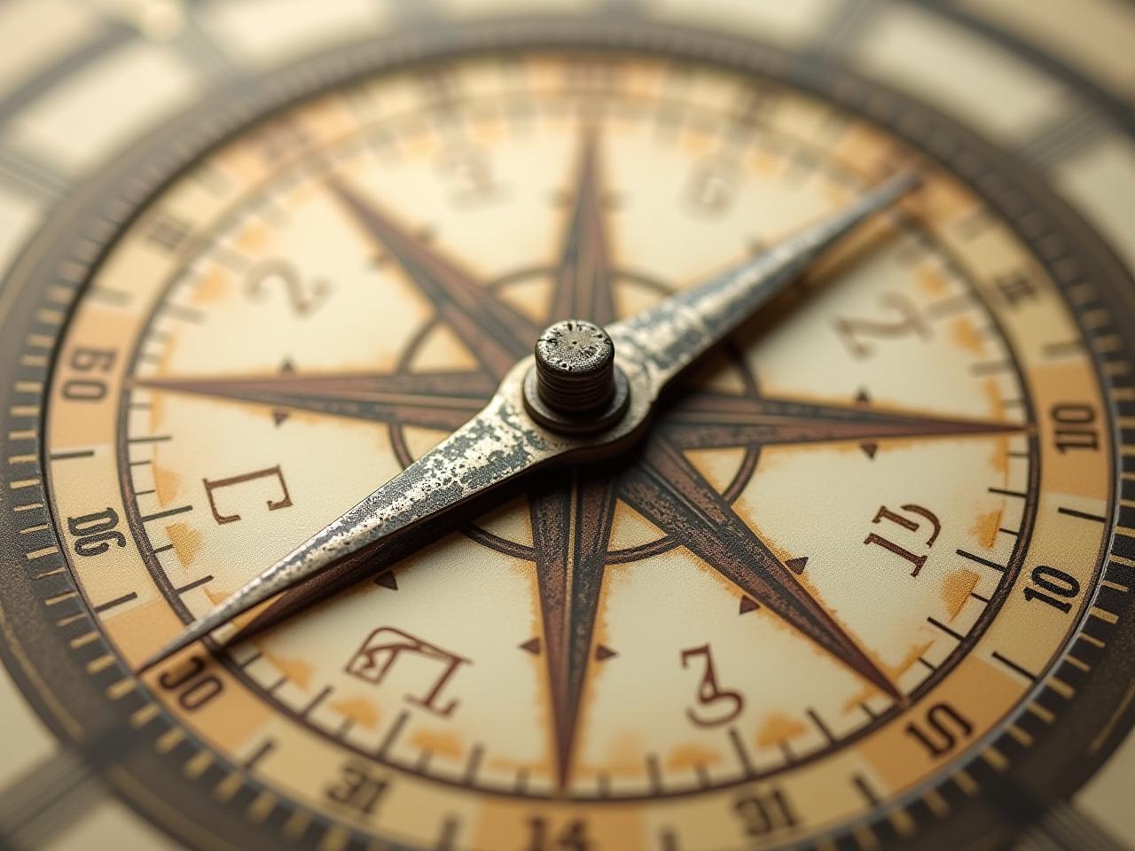 A compass pointing towards a balanced scale, symbolizing the balance between work and personal life, inspired by the book The Compass of Time by Heidi Reicher.