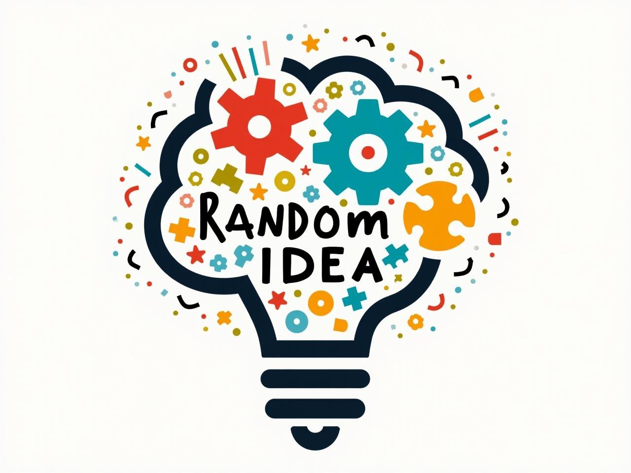 Abstract image of a brain with colorful gears and puzzle pieces, symbolizing creative problem-solving and thinking outside the box.  The words Random Idea are subtly incorporated into the design.