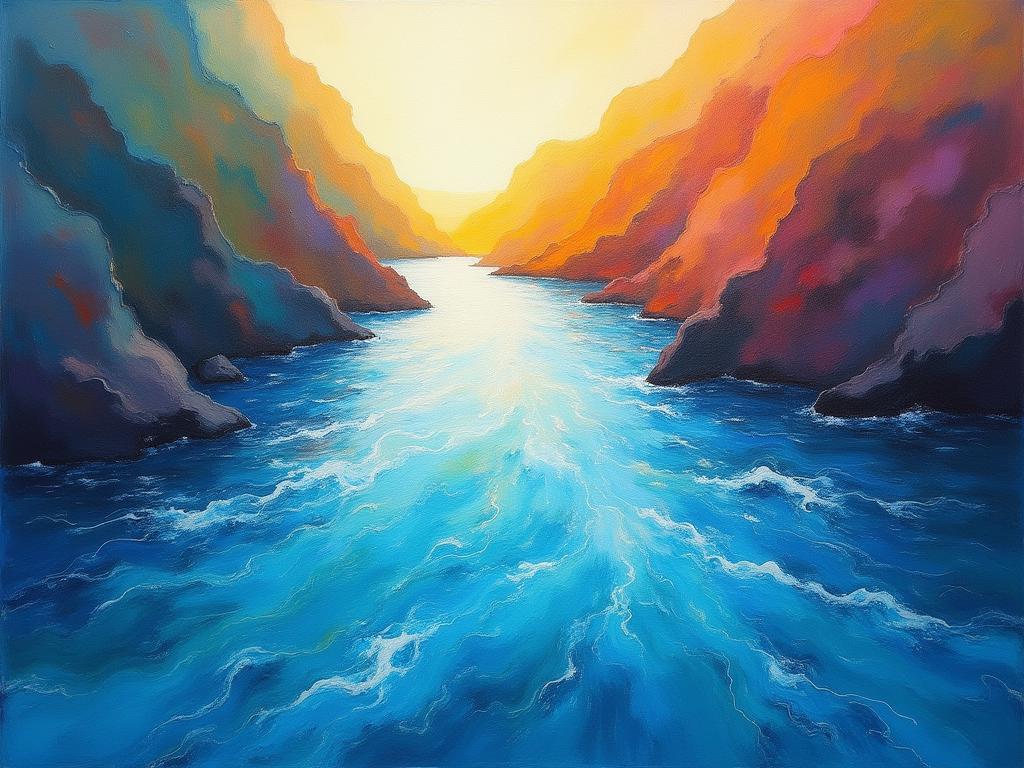 Abstract image depicting a flowing river with vibrant colors, symbolizing creativity and flow state.