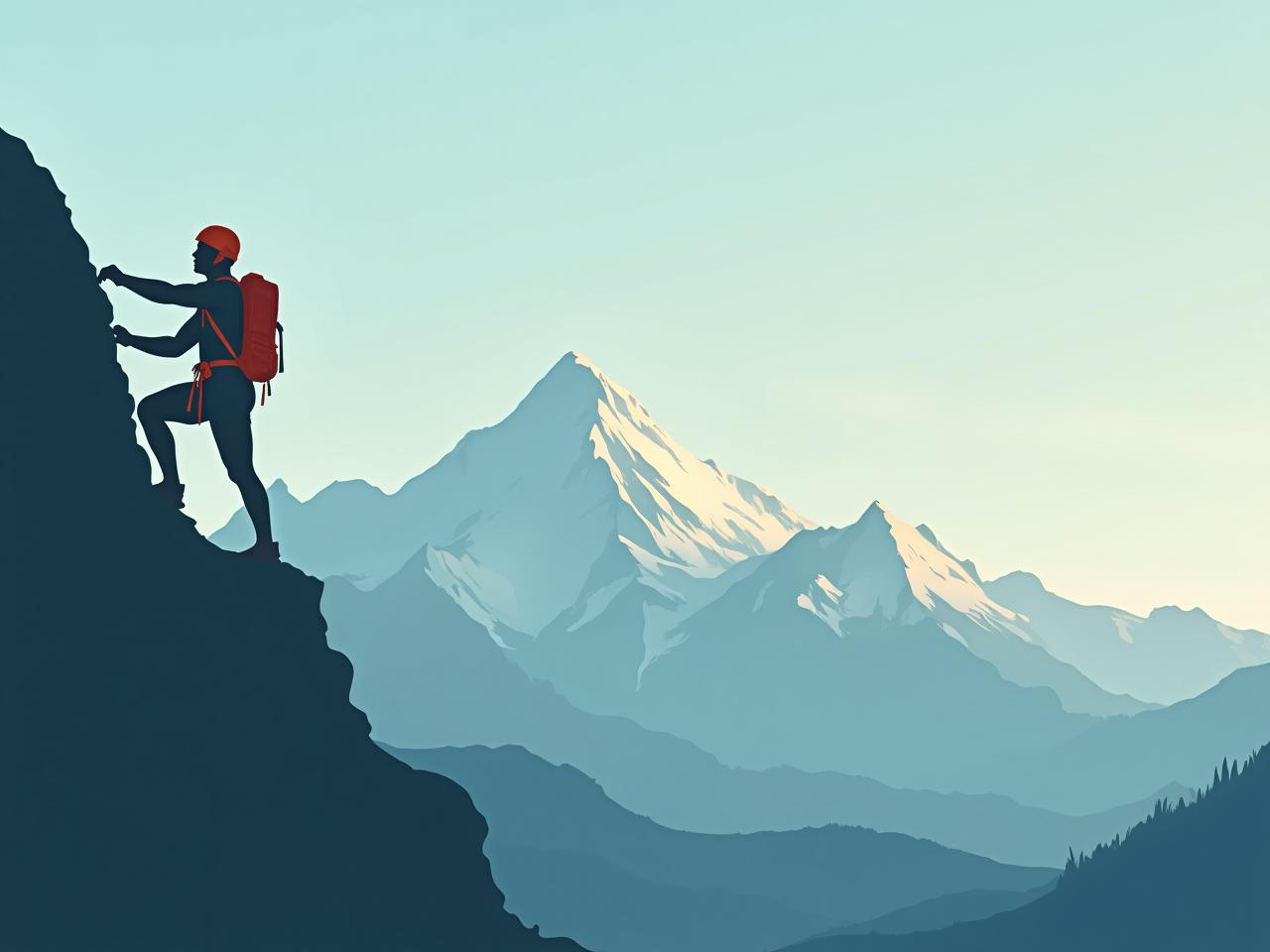 Person climbing a mountain with climbing gear, symbolizing the use of strengths to overcome challenges.