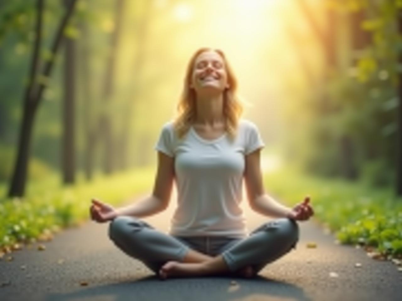 A serene image showing a person practicing mindfulness in a peaceful setting, symbolizing the transition from work to relaxation. Keywords: mindfulness, relaxation, stress reduction, work-life balance.