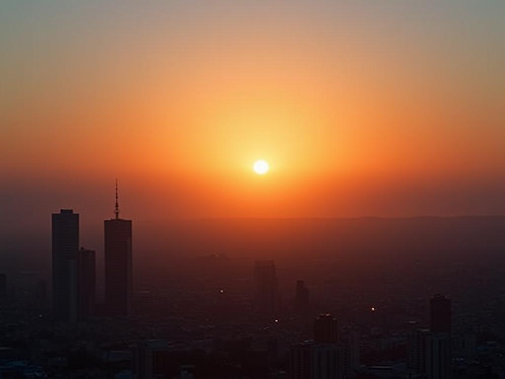 A sunrise over a city skyline, symbolizing a fresh start and the power of waking up early. The image should convey a sense of calmness, energy, and potential.
