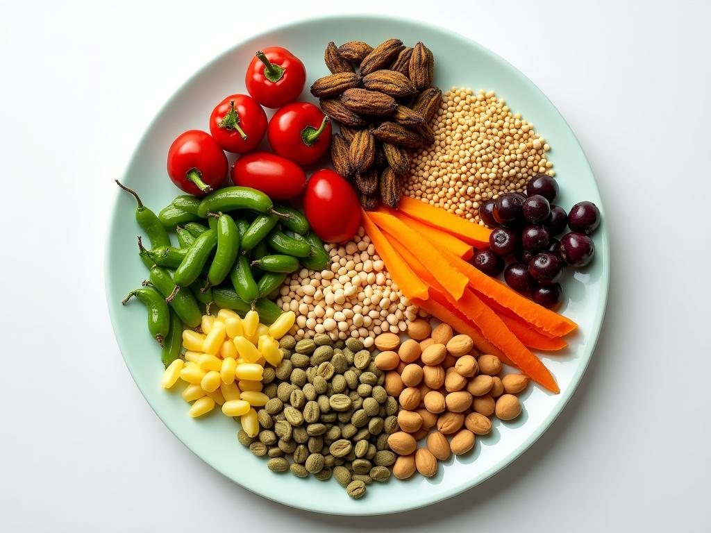 A colorful plate filled with a variety of whole, plant-based foods including fruits, vegetables, grains, and legumes. The image represents the principles of Dr. Michael Gregers book, How Not to Die, focusing on nutrition for optimal health.