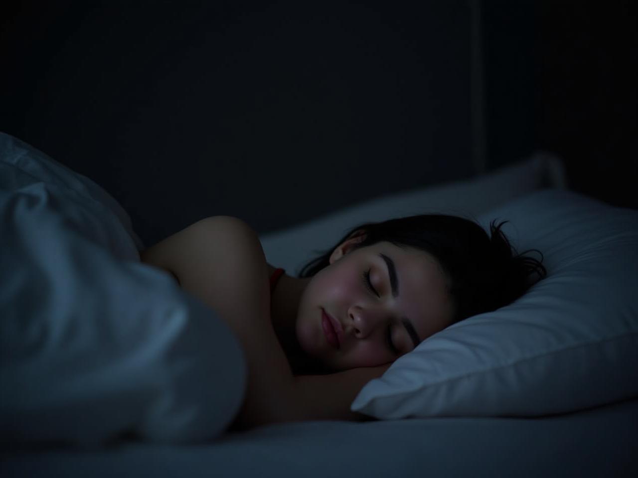 Person sleeping peacefully in a dark room, representing the importance of consistent sleep for optimal health.