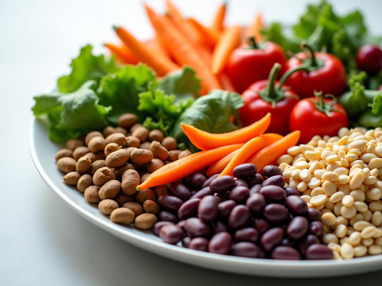 A colorful plate filled with fresh vegetables, legumes, whole grains, and fruits, representing a whole-food, plant-based diet. The image symbolizes health, vitality, and the principles of Dr. Michael Gregers How Not to Die book.