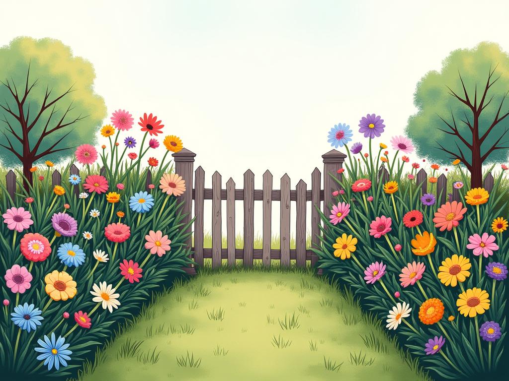 A colorful illustration of a fence separating two gardens, with flowers blooming on both sides, symbolizing healthy boundaries and respect for personal space.