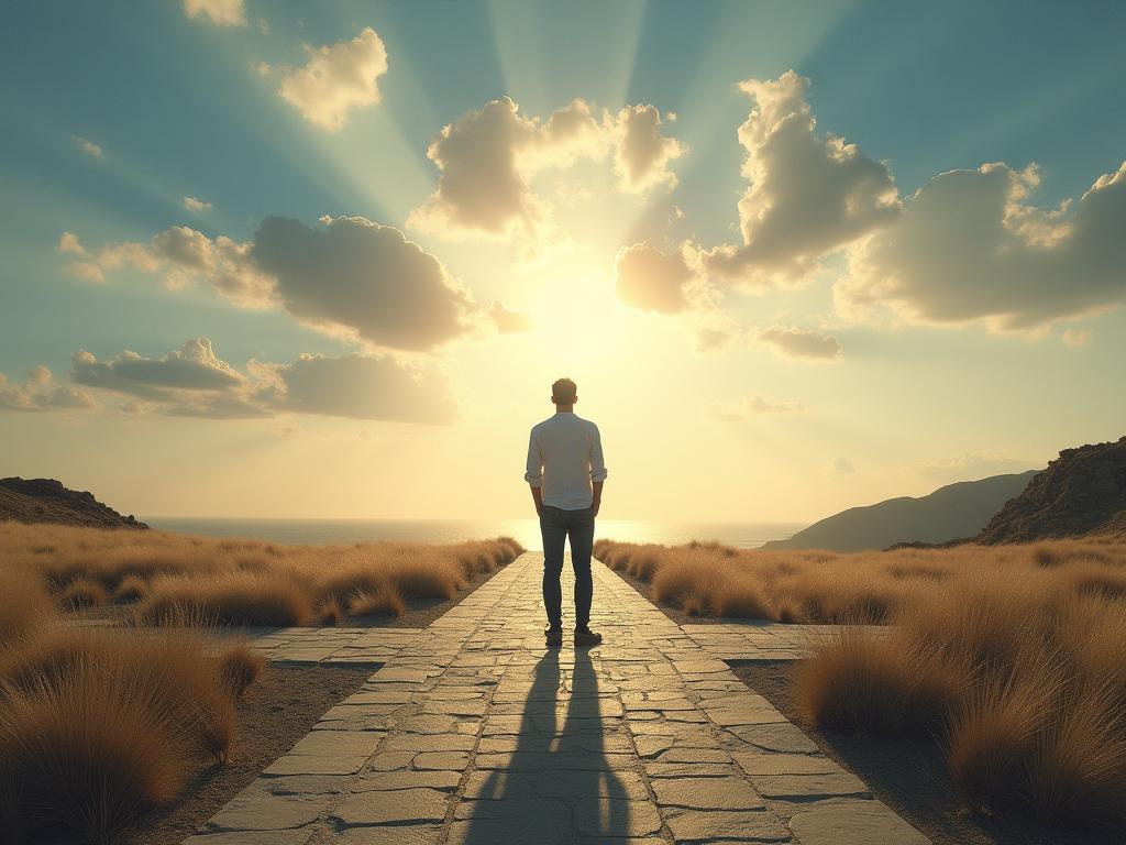A person standing at a crossroads, symbolizing the beginning of a new journey with the book The Art of Starting Over by Jerry Colonna in the background.